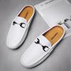 Fashion Breathable Mens Half Slippers Genuine Leathe Muller Shoes Loafers Handmade Male Comfy Flats Lazy Shoes Outdoor Soft Casual Shoes