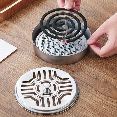 Mosquito Coils Holder Stainless Steel Mosquito Coil Box with Cover Round Mosquito Coil Tray Easy To Clean Anti-Mosquito Supplies