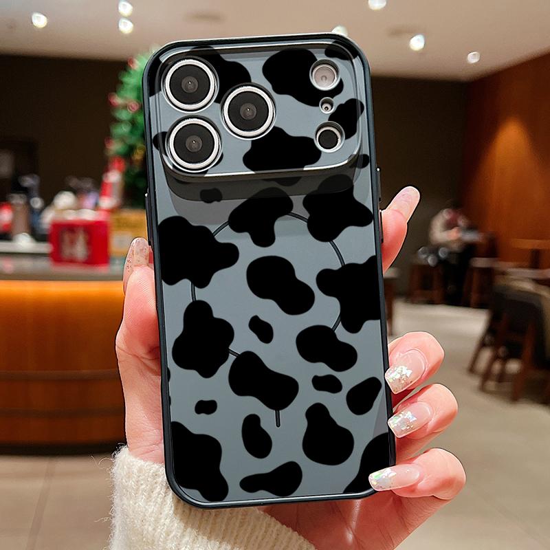 Cow Print Magnetic Phone Case For iPhone 17 Pro 16 15 14 13 Pro Max For Magsafe Wireless Charge Lens Protect Hard Back Cover