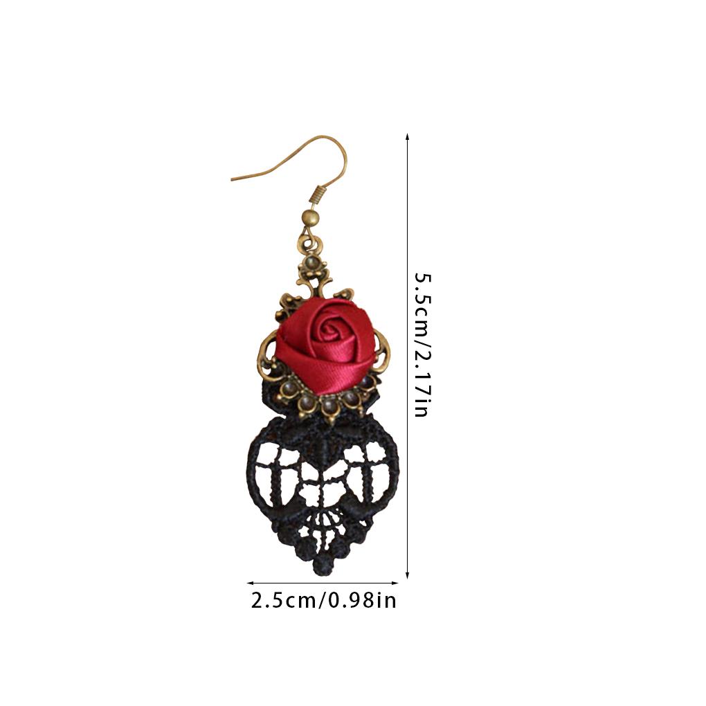 Gothic Dangle Earrings Medieval Retro Vampire Silk Red Rose Lace Elegant Party Costume Ball Drop Earrings Women Jewelry