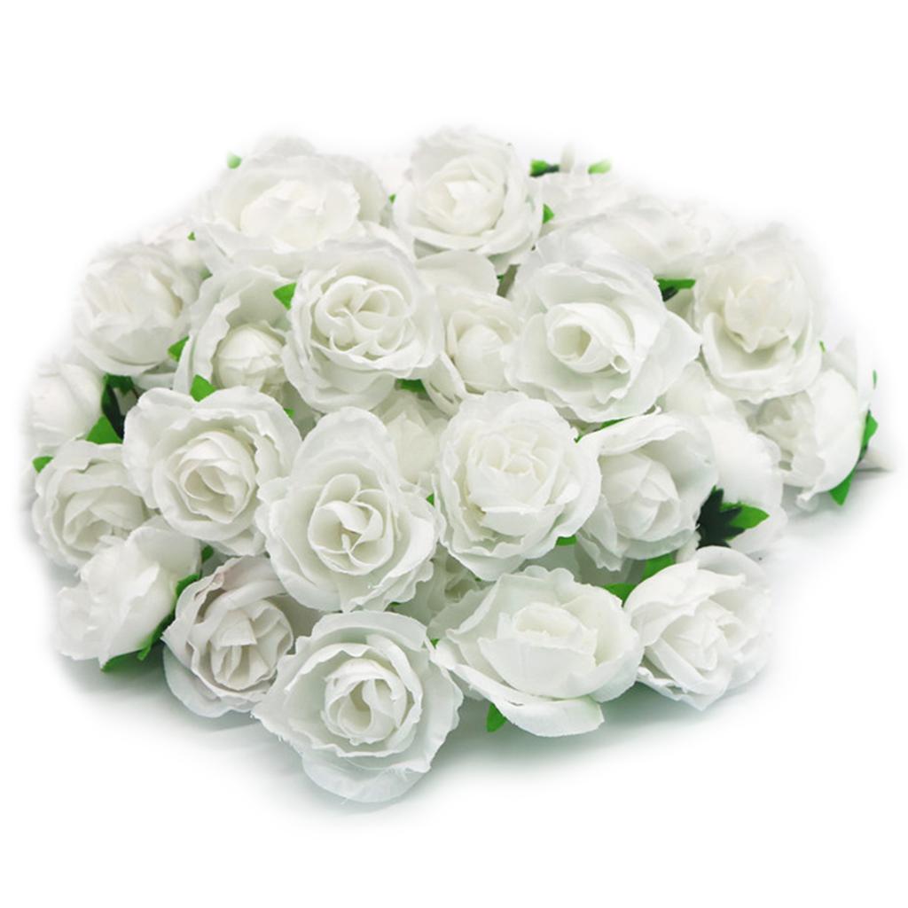 50PCS Simulation Rose Head Decorative Reusable Silk Fake Rose Flower for Wedding Party White