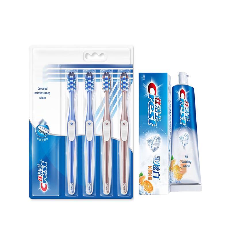 Crest Oral Care Bundle: 7-Effect Toothbrushes (4-Pack) & 3D White Toothpaste
