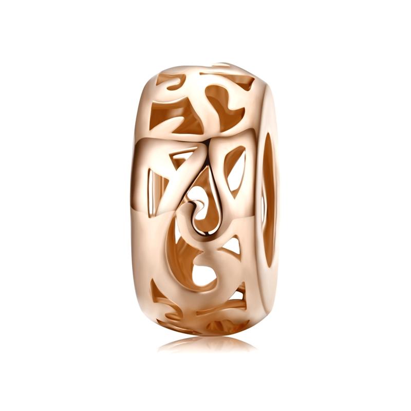 BISAER 925 Silver Rose Gold Charm Bead Heart Flower Pendant For Girl Bracelet DIY Mother's Day Birthday Fine Jewelry