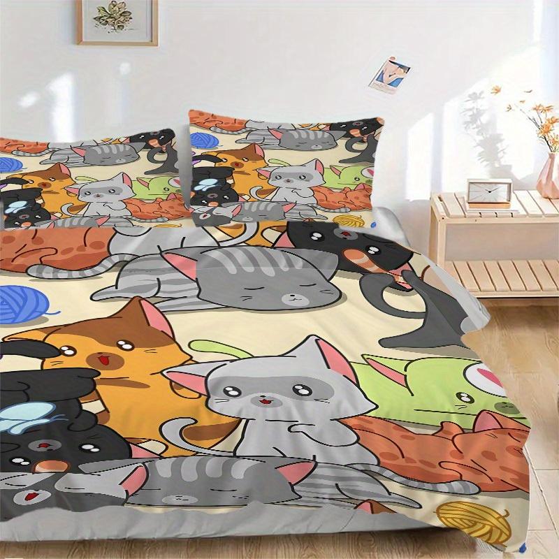 3pcs Cute Cats Bedding Set, Breathable and Soft, Suitable for Bedroom Decor (1*Duvet Cover + 1/2*Pillowcases, No Core) yy250821155