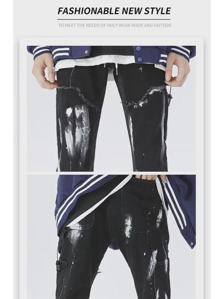 Herren Trendige Schlagjeans im Patchwork-Stil - Gewaschener Farbklecks-Stil