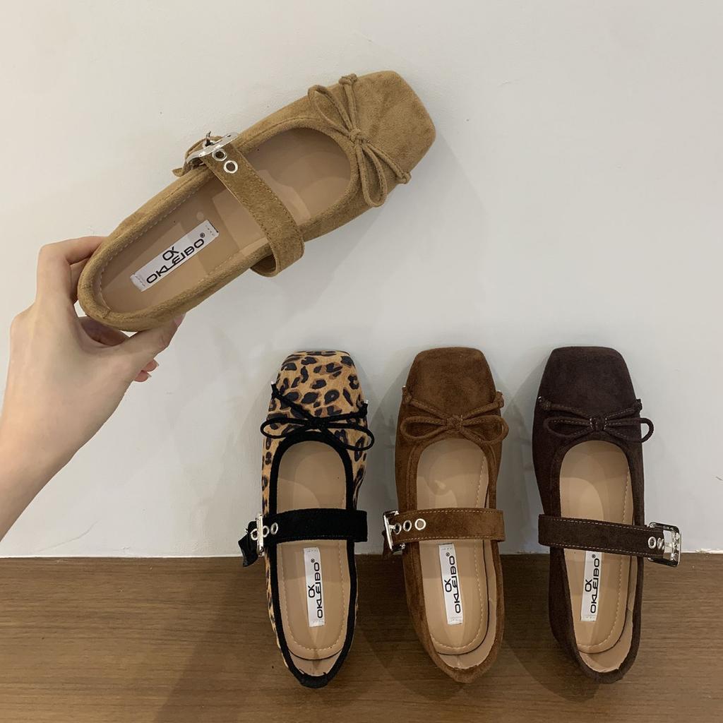 Retro leopard print ballet style shallow mouth single shoes women's flat 2025 new autumn French fairy skirt Mary Jane shoes