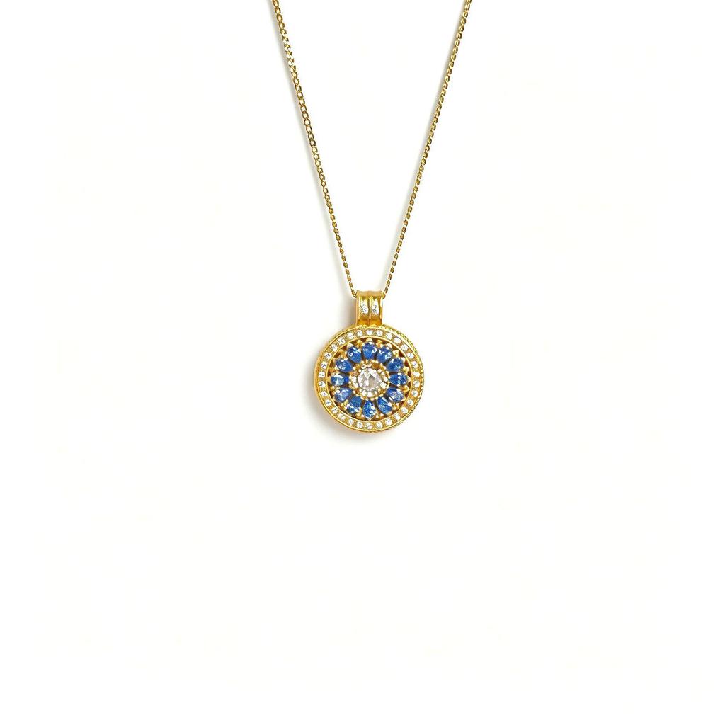 S925 Sterling Silver Lattice Compass Necklace with Cubic Zirconia and Rose Pendant In New Chinese Style
