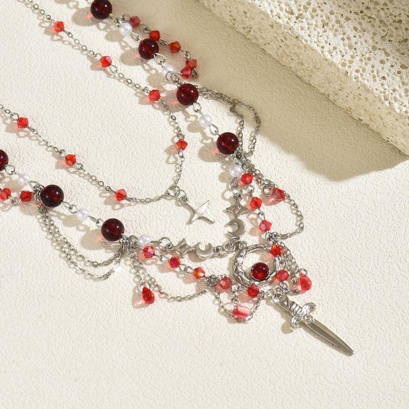 Gothic Necklace Retro Multi-layer Fringed Light Luxury Niche High Sense Irregular Moon Necklace Women