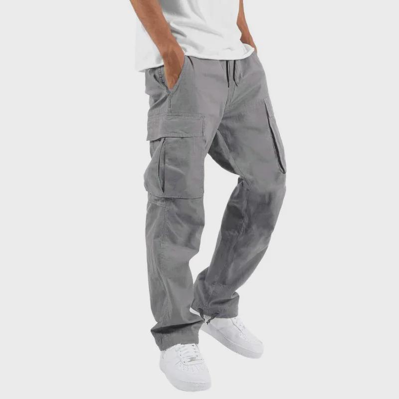 Men's Straight Casual Multi-Pocket Overalls for Spring and Autumn with Drawstring.