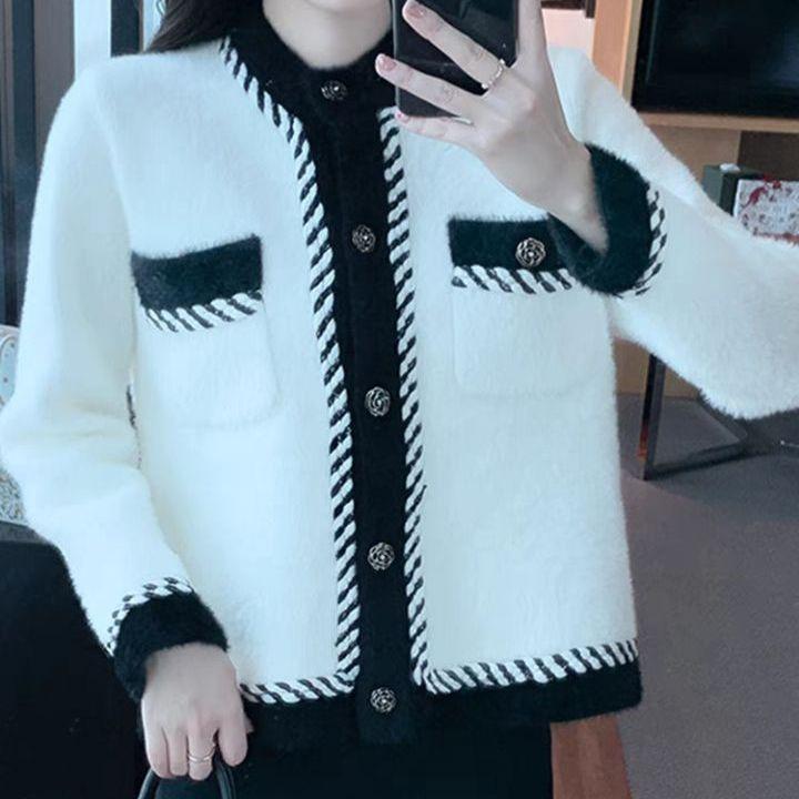 

Осеннее новое женское модное пальто из вязаного короткошерстного меха норки с длинными рукавами, женский осенний короткий топ One size бежевый