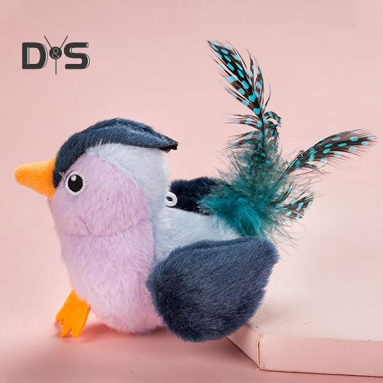 Păsări interactive ciripit Jucărie de pisică Simulare Aripi batătoare Păsări de pluș Activare la atingere Jucărie electrică de păsări zburătoare pentru pisici și câini