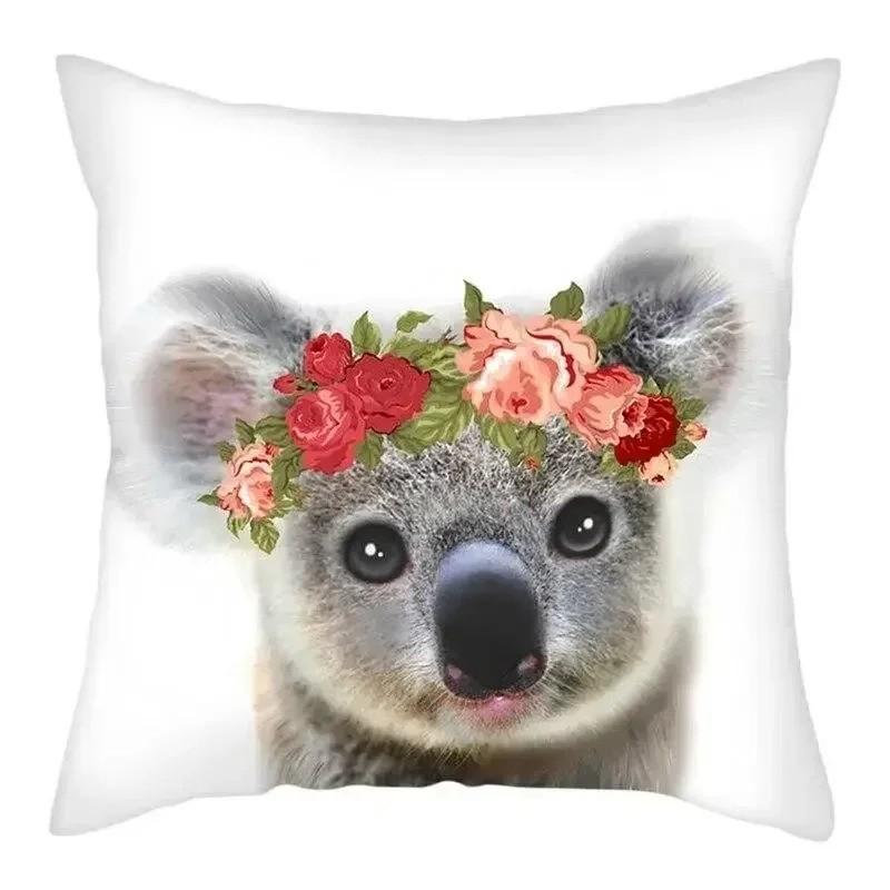 Koalas With Floral Crowns Decorative Pillow Covers Pattern Cushion Cover Suitable For Sofa Bedroom Car Pillow Cover