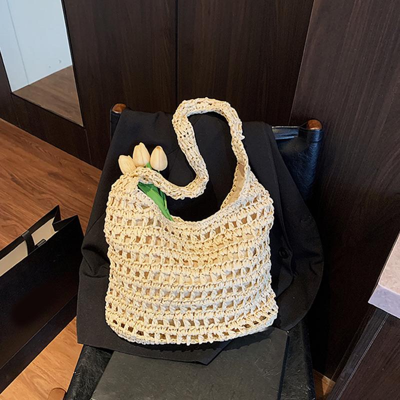 

Fashi Crochet Straw Bag for Women Raffia Woven Tote Handbag New Hollow Clutch Beach Bag for Vacati Casual Totes бежевий
