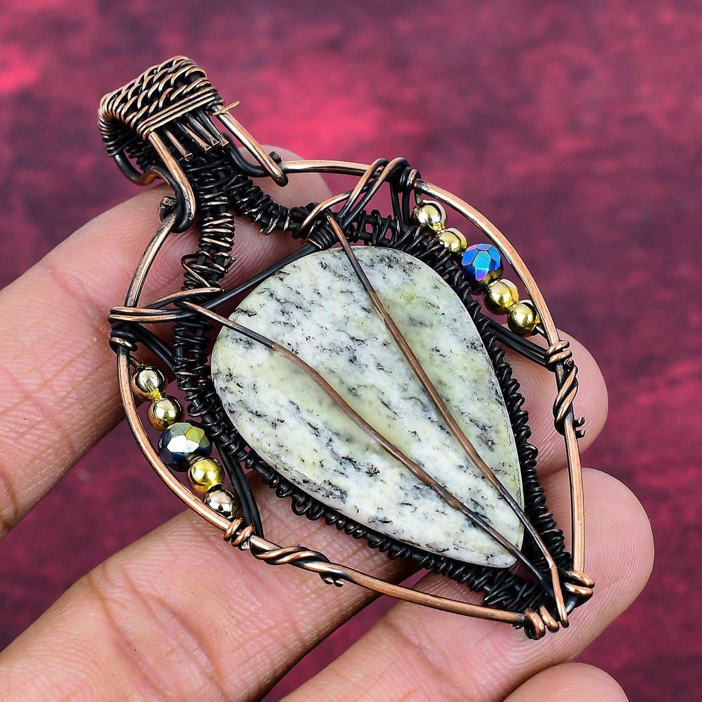 K2 Jasper Pendant Copper Wire Wrapped Jewelry Handmade Natural Gemstone Pendant