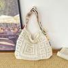Soft Solid Color Knitted Shoulder Bag Bohemian Hollow Crochet Tote Bag Large Capacity Woven Shopping Handbag Girls