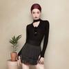 Women's Slimming Long-Sleeve Latin Dance Bodysuit with Chest Pads - European & American Hollow-out Design