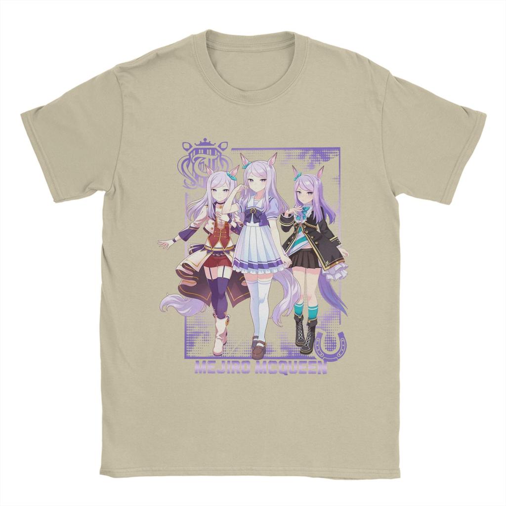 Mejiro McQueen Uma Musume Anime T-Shirts for Men  Vintage Pure Cotton Tees O Neck Short Sleeve T Shirts Graphic Tops