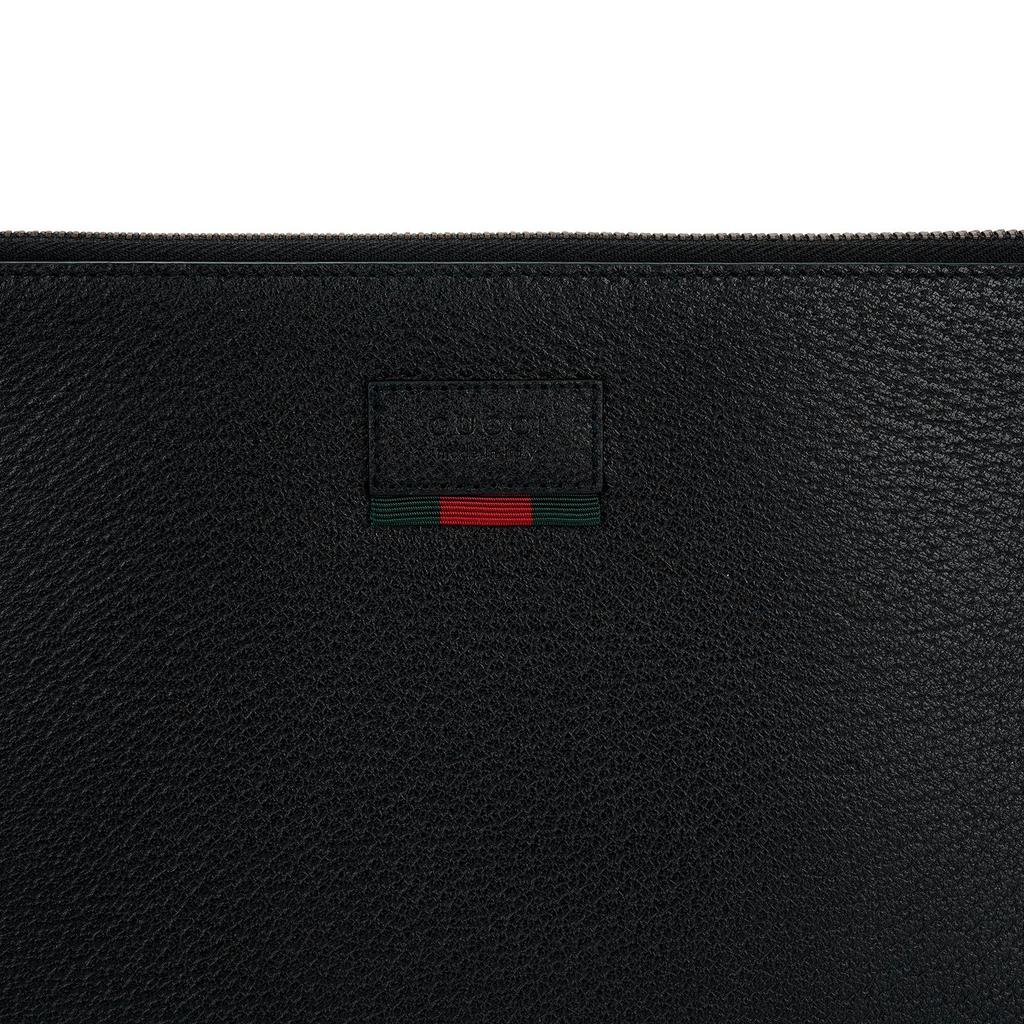 Gucci Pochette da Polso in Pelle Nera con Striscia Web e Dettagli Dorati per Uso Quotidiano di Lusso Unisex