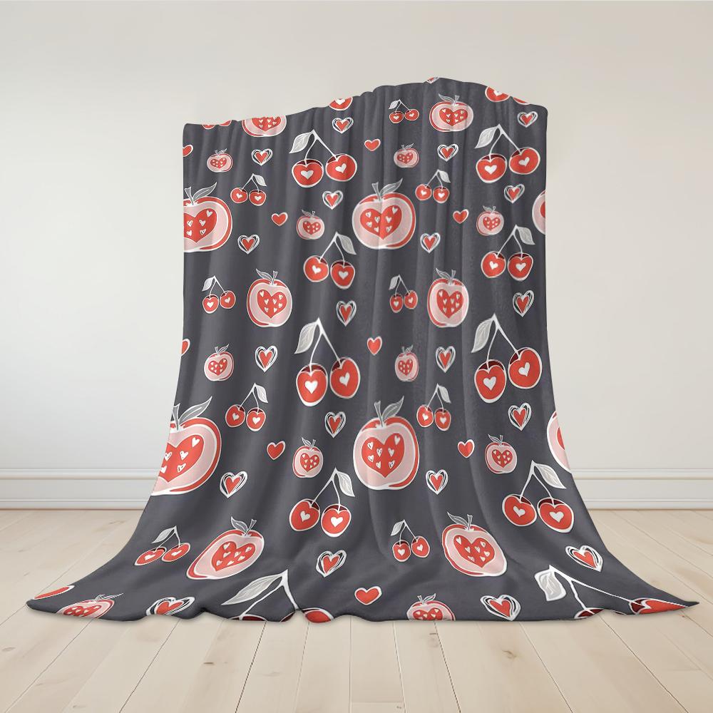 Cherry Heart Orchard Flannel Blanket Warm Soft Halloween Christmas Couch Warm Cozy Decorative Decor Gift for All Season