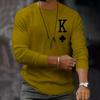 Men's Long Sleeve T-shirts Poker Printed Loose O-neck Tops Oversized Daily T Shirt For Men Tees Shirt Men Clothing