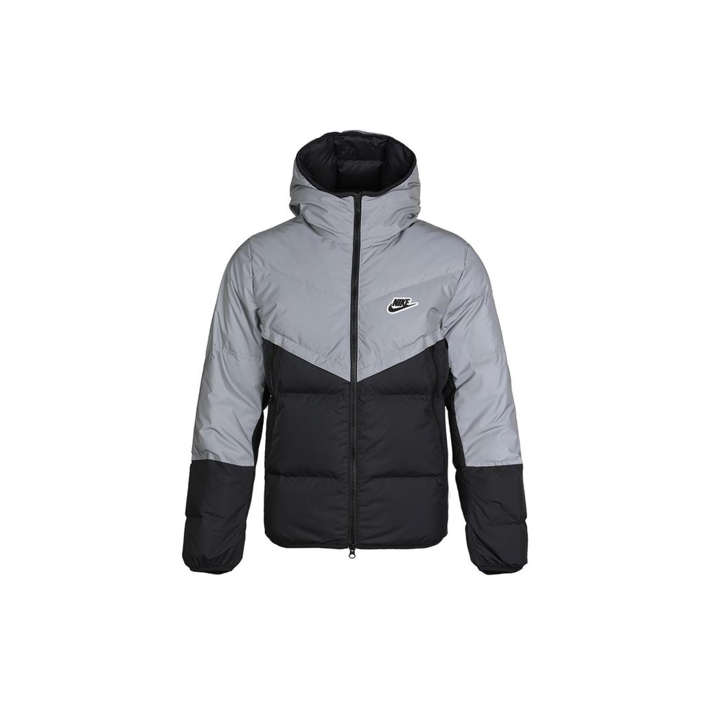 Nike Teplá barevně blokovaná reflexní ležérní péřová bunda s kapucí Pánské svrchní oblečení Černá Šedá CZ1493-010
