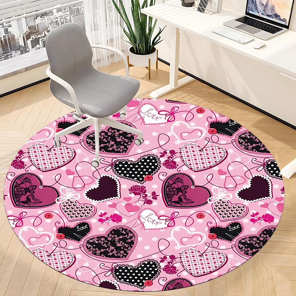 1pc Heart LoveChair Carpet for Office, Indoor Non-Slip Washable Polyester Fiber Carpet, Mat For Office, Machine Washable