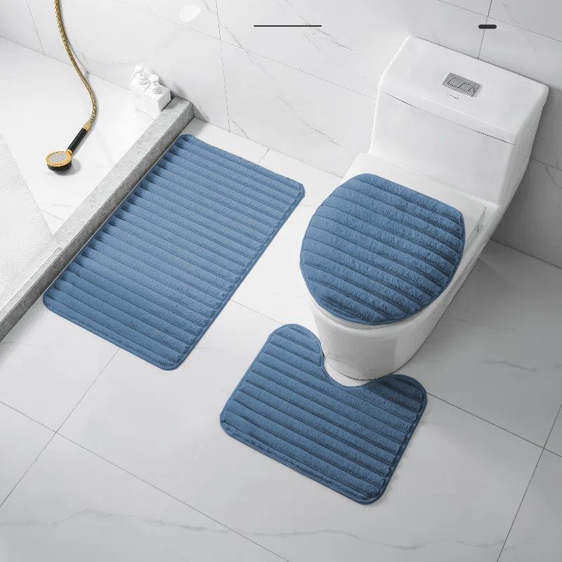 3Pcs Minimalist Style Plush Bathroom Floor Mat Set Non-slip Soft Doormat Water Absorbent for Bath Entry