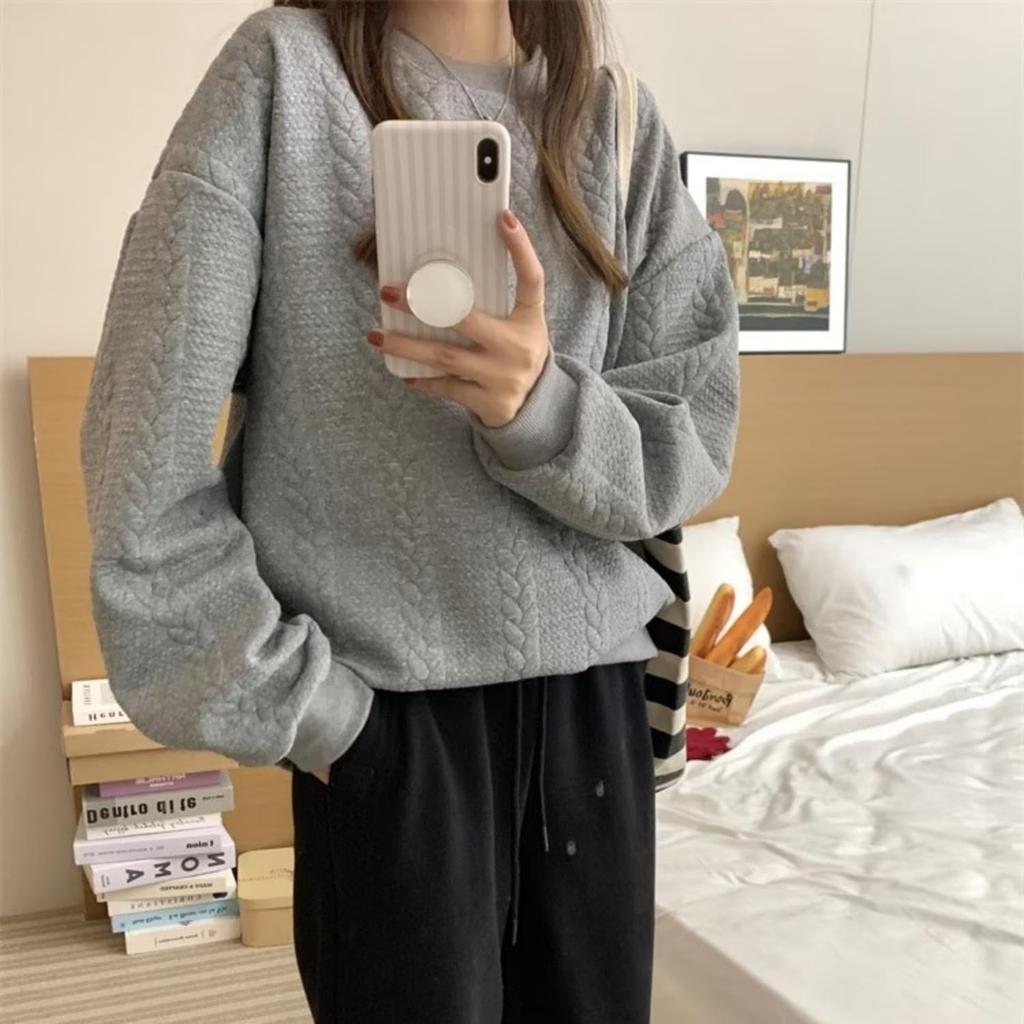 Safulsey Oversized Sweatshirt with Long Loose Plus Crew Korean Perfect for Commuting Women's Logo, Lightweight, Sleeves, Fit, Sizes, Stylish, Neck,
