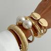 European & American Cross-Border Stackable Double-Layer Round Disc Smooth & Irregular Alloy Bracelet Set