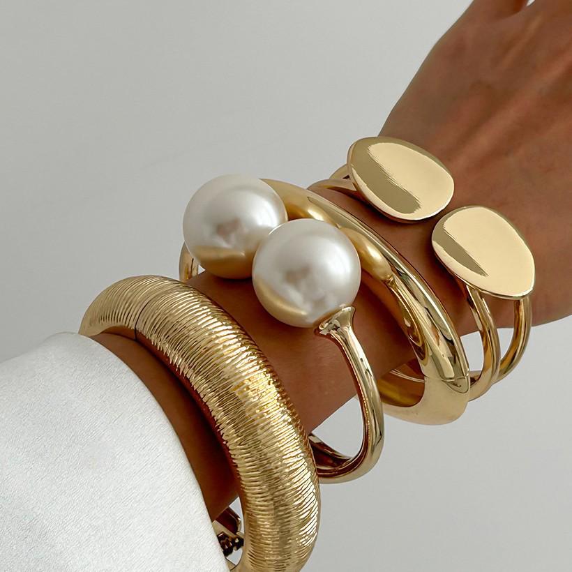 European & American Cross-Border Stackable Double-Layer Round Disc Smooth & Irregular Alloy Bracelet Set
