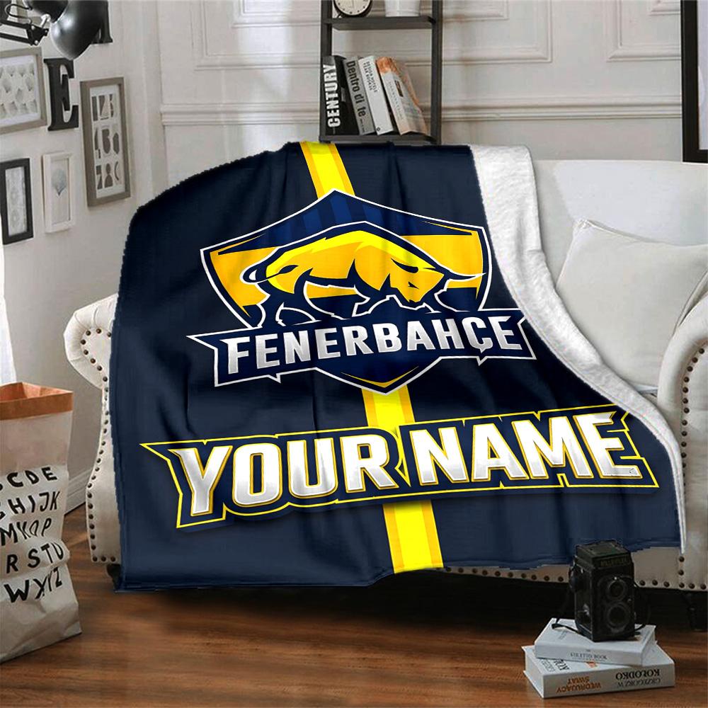 1pc Fenerbahçe Spor Kulübü Blanket with Custom Name, Gift, for Men and Women, Soft Blanket, Good for Sofa Bed Couch Travel, Lightweight Flannel Blanke