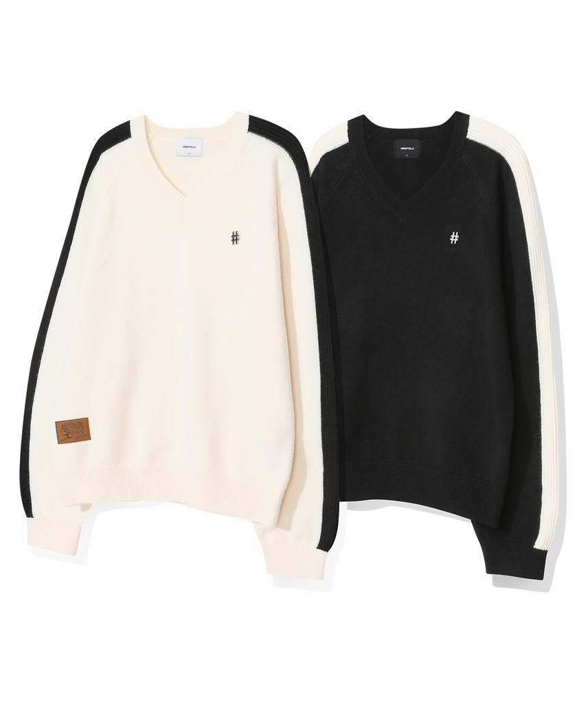 BEENTRILL Women'S Metal Hashtag V-Neck Knit (Black)