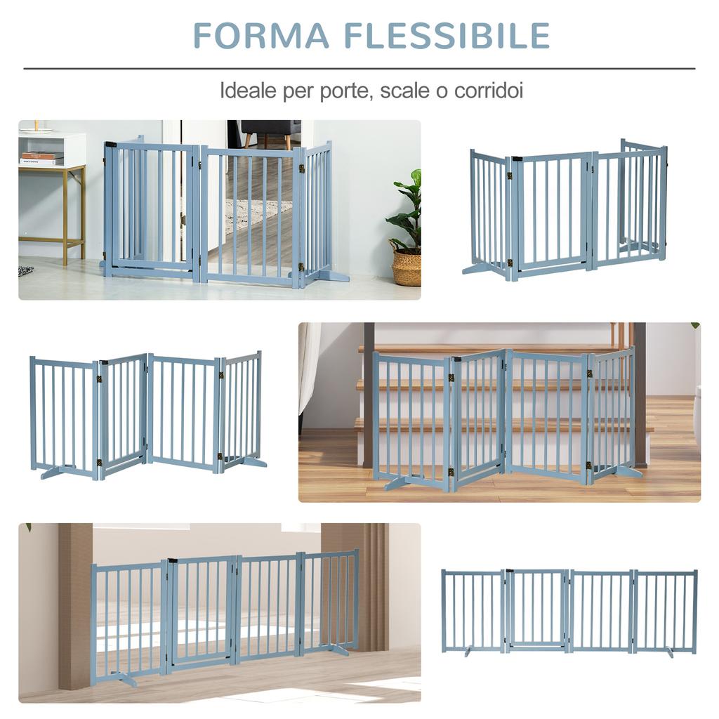 Pet Gate Wooden Foldable Dog Safety Barrier W/ 4 Panels for Small and Medium Dogs Blue