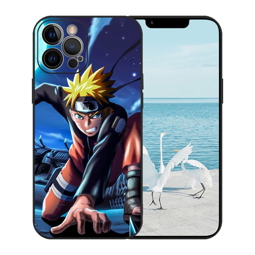 iPhone 15 Black TPU Case with Japanese Anime Painting, One Piece Pattern