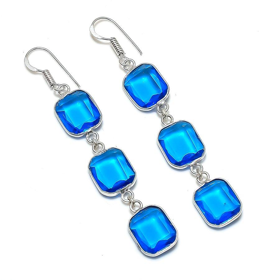 

Natural London Blue Topaz Handmade 925 Sterling Silver Gift Earring 2.84 s5q68