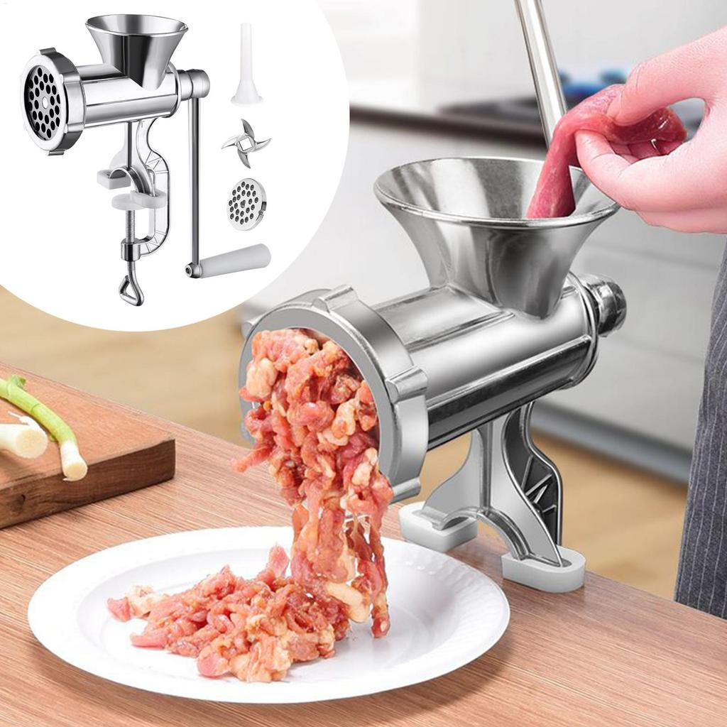 Robuste manuelle Fleischwolf-Aluminiumlegierung-Lebensmittelmühle mit 3 Wurstfüllröhren & Zubehör, für Küche, Zuhause, Restaurant