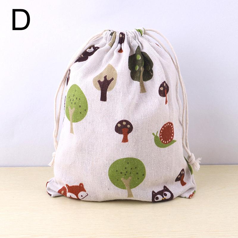 Cotton Linen Fabric Pouch Drawstring Bag Cute Animal Plant Print Kids Travel Cloth Storage Bag Makeup Case Xmas Gift Bag