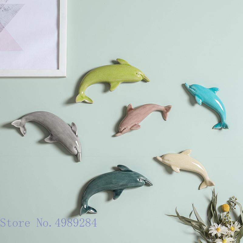 Wall Decoration Ceramic Suspension Dolphin Fish Color Ocean Background Wall Children's Room Decoration Accessories Baby Nursery