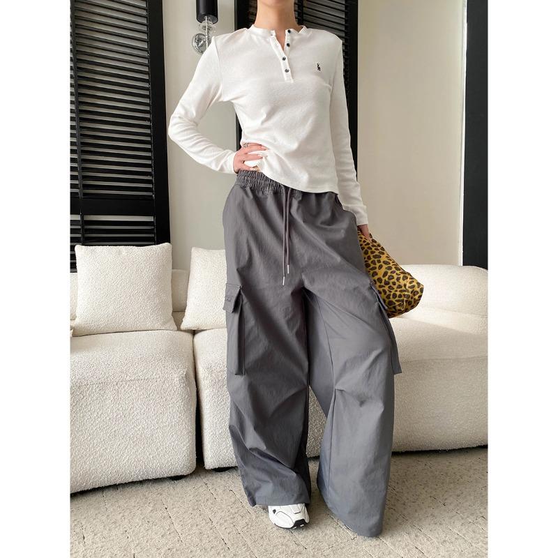 

Sinan Urban Retro High Waist Paratrooper Wide Leg Pants SN8661 Large темно-сірий