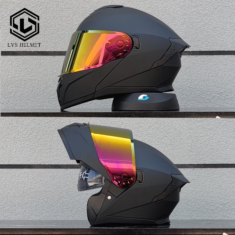 LVS Latest Motorcycle Helmet Dual Lens Modular Flip Helmet Suitable for Both Men and Women, Road Travel Full Helmet DOT 909