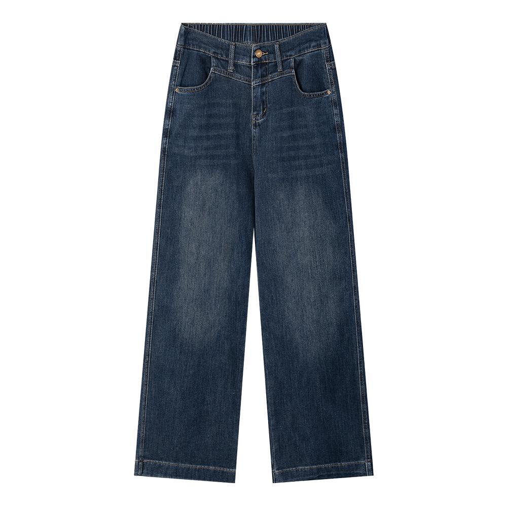 

2026 Spring High Waist Stretchy Plus Size Wide Leg Jeans for Women - Slimming, Versatile, Straight Leg Pants 2XL темно-синий