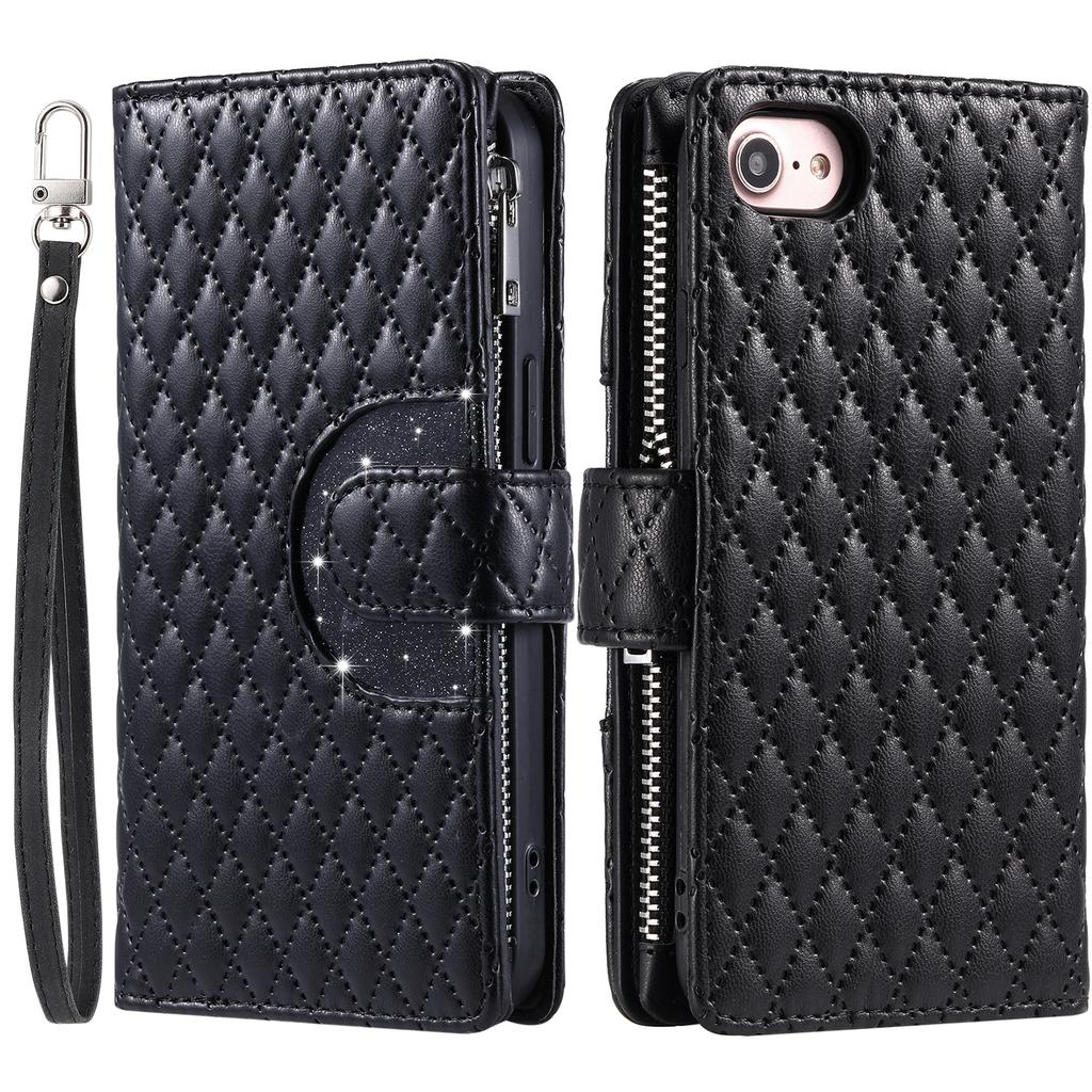 Style 012 for iPhone 16e Case Zipper Pocket Glitter Leather Phone Cover