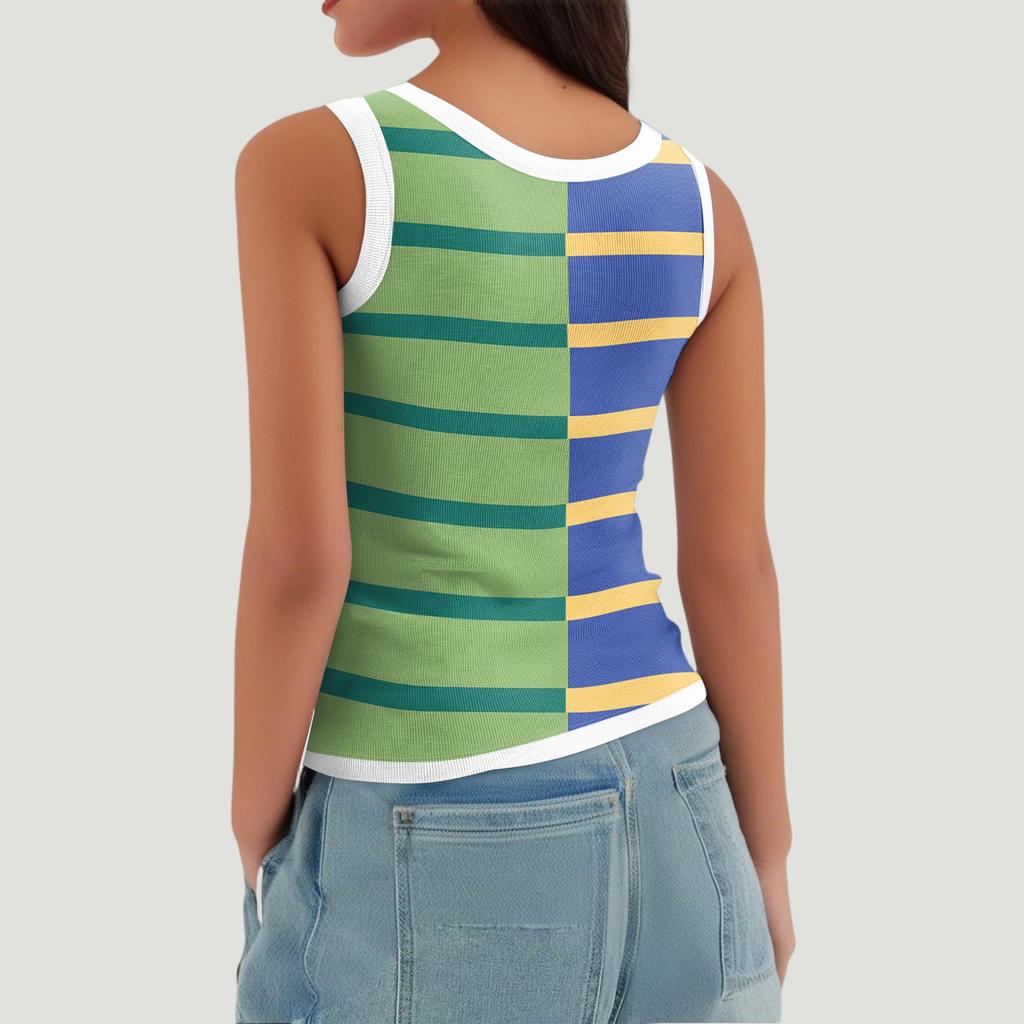 Women's Ribbed Vest Sleeveless Striped Knit U Neck Shirt Summer Casual Tank Top