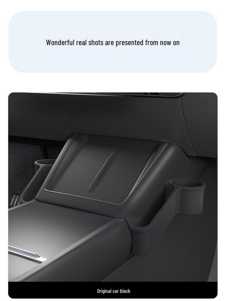 Tesla Wireless Charging Storage Pocket: Dustproof, Wear-resistant, Non-slip, Noiseless, with Dual Cup Holders.