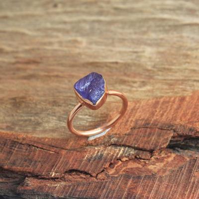 Plaqué or rose 100% argent sterling 925 brut tanzanite bague de naissance bijoux de déclaration