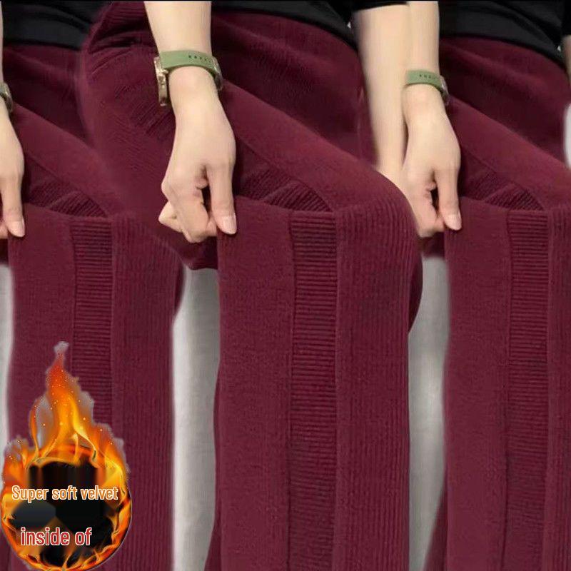 Dámské kalhoty s vysokým pasem, fleecovou podšívkou a rovnými nohavicemi, podzimní/zimní móda, zesílené pro teplo, zeštíhlující, volný ležérní střih