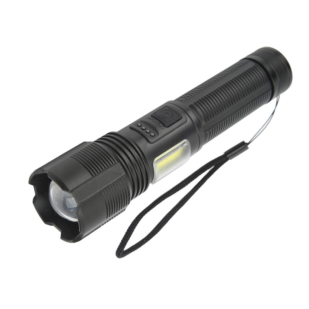 Super Bright Flashlight Zoomable IPX4 Waterproof USB Charging Handheld Flashlight with COB Side Light for Camping Hiking
