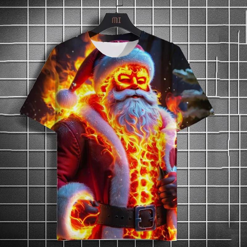 New Santa Claus Cartoon Pattern Men's T-shirt 3D Printed Summer Top Short Sleeved Fashionable Casual Unisex T-shirt