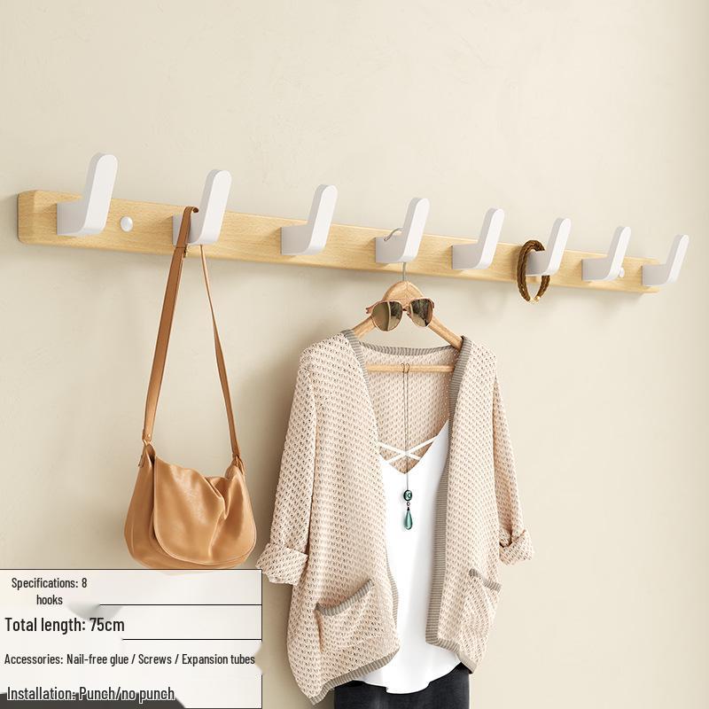 No-Drill Walnut Hook for Entrance or Hallway - Wall-Mounted Clothes & Hat Rack