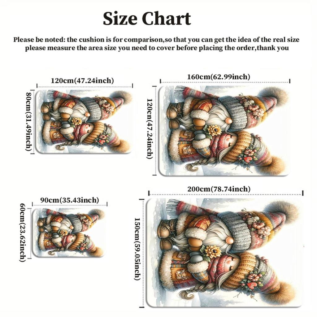 Cute Couple Gnome Love Rug Winter Themed Living Room Decor Crystal Velvet Carpet Romantic Nordic Art Floor Mat for Home